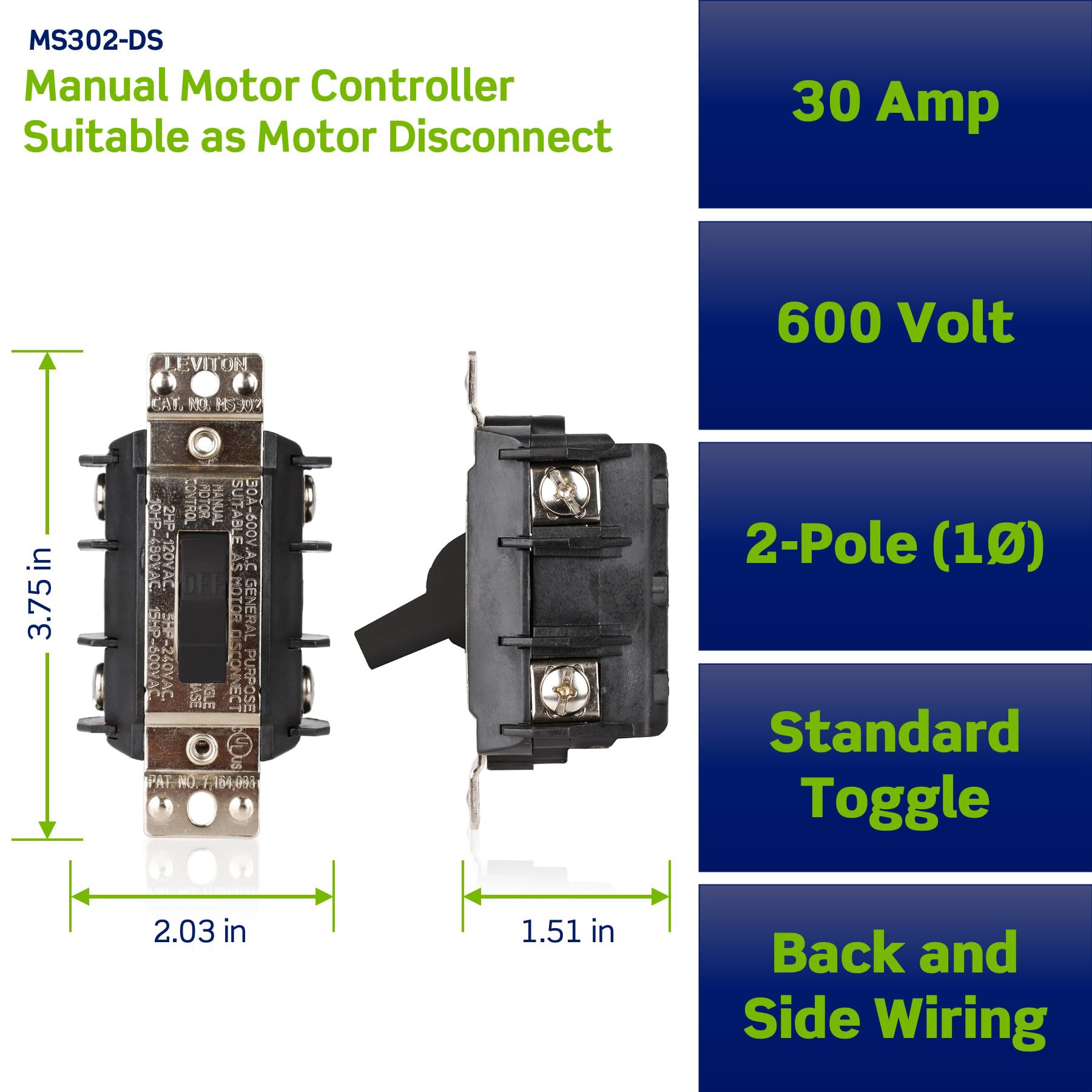 サンダイア KS2-30N Leviton 30 Amp, 600 Volt, Double-Pole, Single Phase AC Manual